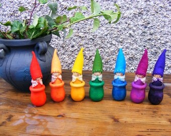 Rainbow of Gnomes in Wooden Candle Cups Waldorf Inspired Crafts
