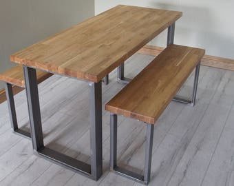 Steel and oak dining room table / bench by STOAKED - Customisable