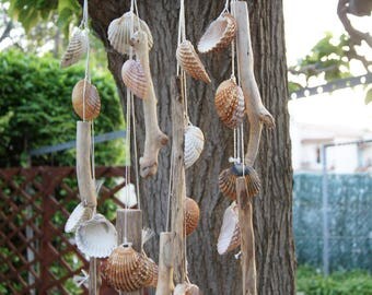 hanging mobile chime in shells and Driftwood