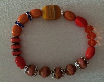 Yellow and gold glass rectangle Bead Bracelet