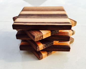 Sous-verre en bois faits à la main, ensemble de 6 ou 12.