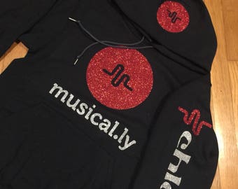 Musical.ly Custom Design Glitter Hoodie with Personalized Name on Sleeve