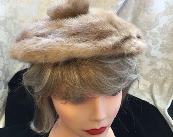 Mink Fur Beret Hat size small