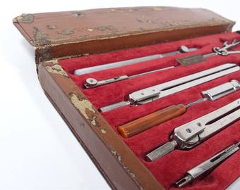 Vintage CHARCOS No. 877 Drafting Tool Set in Velvet Lined Case