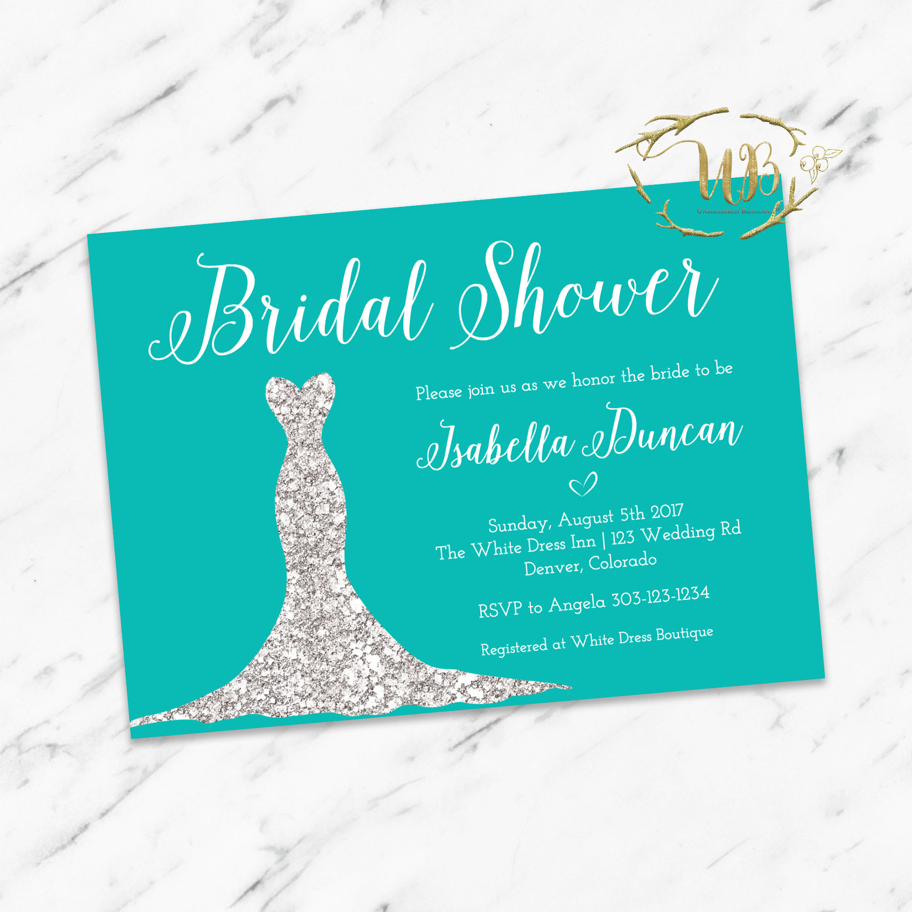 Bridal Shower Invitation Printable Tiffany Blue Bridal