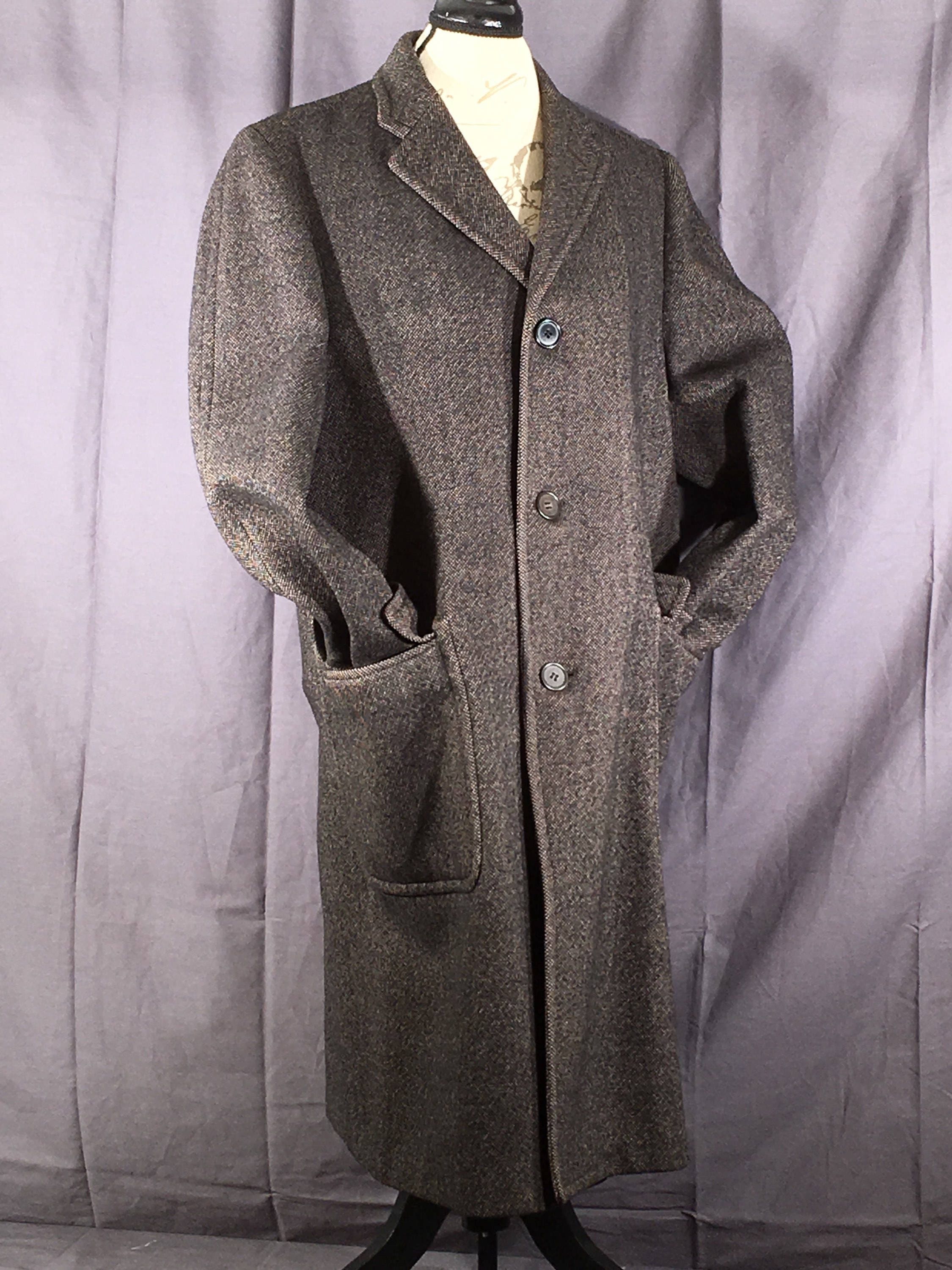 Mid Century Wool Coat, Long Brown Trench Coat, Winter Coat, Mens ...