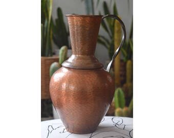 large vintage copper vase, large copper pitcher, mid-century copper jug, mid century copper, copper home decor, vintage copper vase handle,