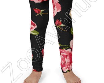Vintage Roses Black Pink Girls Toddler Baby Kids Leggings Yoga Pants Made In USA 2T 3T Vintage Roses Black Pink Girls Toddler Baby Kids Leggings Yoga Pants Made In USA 2T 3T