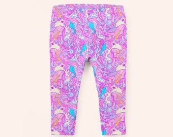 Pink Unicorn Girls Leggings, Unicorn Leggings, Kids Leggings, Unicorn Clothes, Girls Leggings, Pink Leggings, Unicorn Clothing