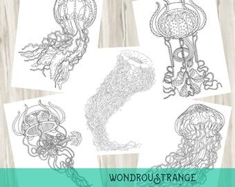 Tangled Tentacles, Jellyfish Coloring Page 5 Pack