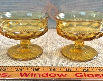 Vintage Yellow/ Gold/ Amber Cut/ Pressed Glass bowls or drinking glasses