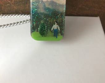 Pendant , rectangle resin , little man