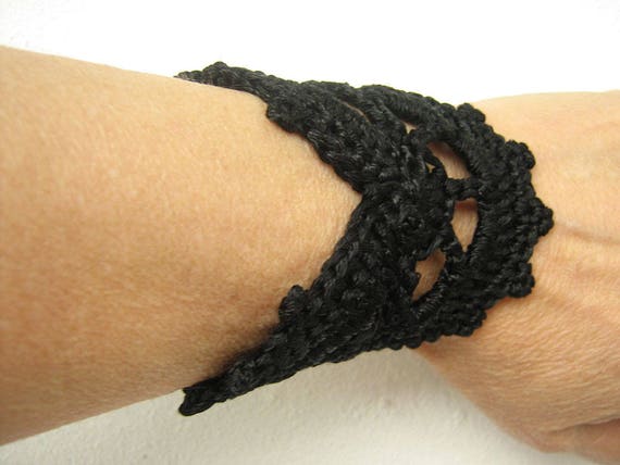 Black bracelet cuff Lace wrist cuff Black lace bracelet