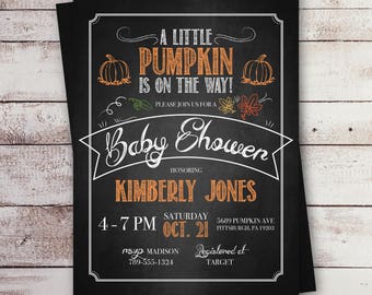 Fall Baby Shower Invitation, Chalkboard Baby Shower Invitation, A Little Pumpkin Baby Shower, Autumn invite, Gender Neutral, Printable