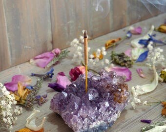 MADE TO ORDER Amethyst Incense Holder, Crystal Joss Stick Holder, Raw Druzy Incense Burner