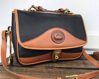 Dooney & Bourke RARE Messenger Bag // Crossbody Bag Black And Tan AWL Leather