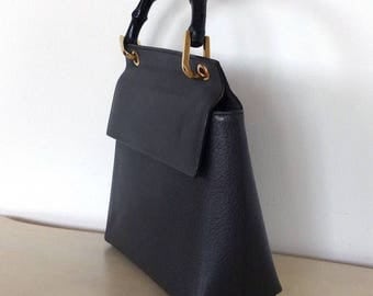 Authentic 80's GUCCI BAMBOO handbag black. Preloved Gucci designer bag.