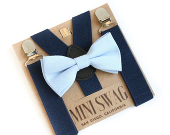 Blue Bow Tie and Suspenders, Infant Boy Bow Tie, Navy Toddler Suspenders, Cake Smash Outfit, 1st Birthday Bow Tie, Kids Bowtie, Photo Prop