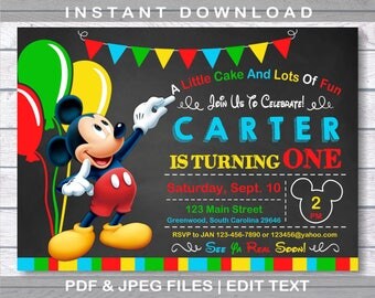 Mickey Mouse Invitations, Mickey Mouse Birthday Invitation, Instant Download, first birthday, Mickey Mouse Birthday, Mickey Mouse Party