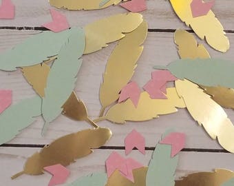 Table Scatter- Two Wild One Party Young Wild and Three Birthday Tribal Party Decorations Feather Decor Gold and Pink Boho Baby Bridal Shower