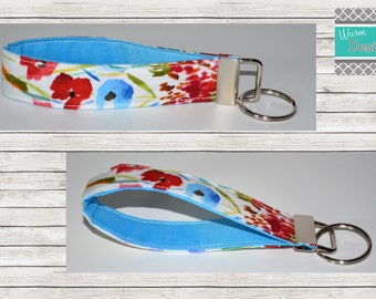 Watercolor/Floral, Keychain, Key Fob, Wristlet Keychain, Wristlet Key Fob