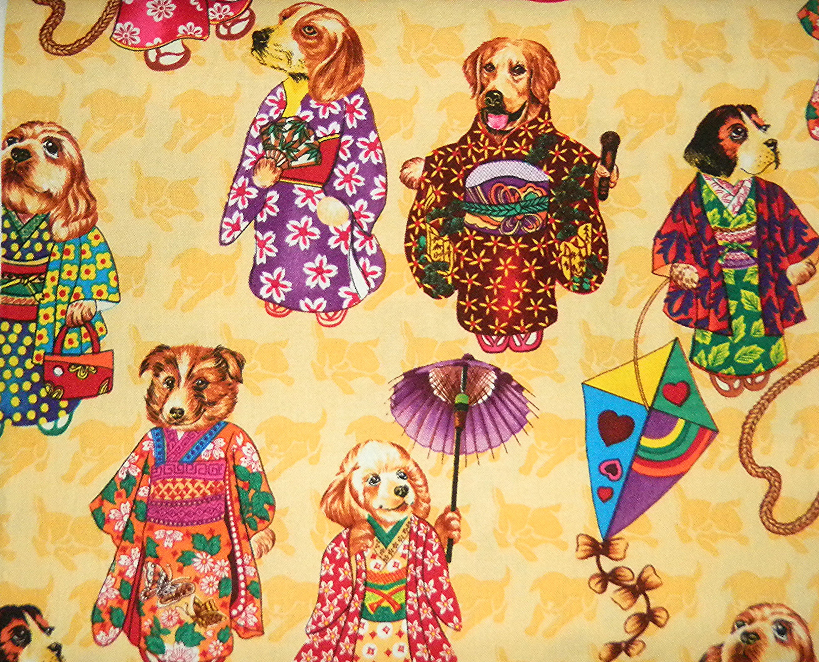 Japanese Geisha Dogs with Fans and Kites from LowerALHippie on Etsy Studio