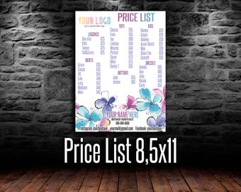 LLR Price List, Fashion Price Poster, 8,5x11, LLR Price Sign, for FAshion Consultants, wall sign, Flowers