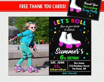 Roller skating party invitation Photo roller skating invitation Boy Girl birthday invitation Roller skate invite birthday outfit Thank you