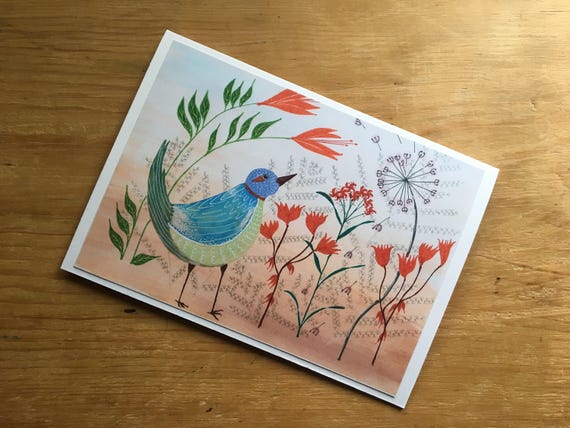 greetings card blank card bird and seed head card bird