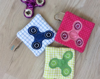 Hand Spinner case, wallet, key embroidered cotton tote