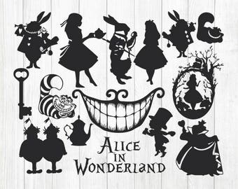 INSTANT DOWNLOAD - Alice in Wonderland, Alice in Wonderland Silhouettes, Alice in Wonderland Svg, Disney Alice in Wonderland Clipart,