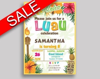 Luau Birthday Invitation Hawaii Birthday Party Invitation Luau Birthday Party Hawaii Invitation Boy Girl printable, summertime invite 1ZO9J
