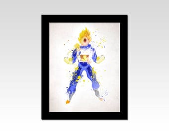 Dragon Ball Z inspired Vegeta watercolour effect print