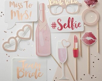 Team Bride Hen Party Bachelorette Party Selfie Props, Photo Booth, Photo Props Pink, Hen Do