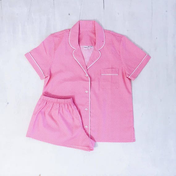 Women's Cotton Pajamas Set / Pink Shirt Short with Print