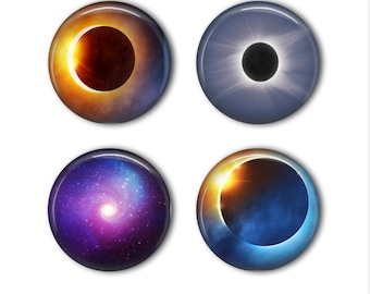 Eclipse magnet set space solar system galaxy magnet science set 1" glass magnet set of 4 refrigerator fridge office teacher wedding party