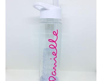 Identical Love Island Style Personalised Water Bottles *Scratch & Washproof* – Add Your Name - *Only UK Stockists* White with Fruit Infuser