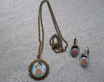 Necklace and earrings kokesis metal bronze