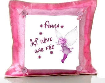 Pink cushion here dream fairy personalized with name
