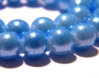 40 Peking glass beads - 8 mm - effect glitter-turquoise - F182 glass bead