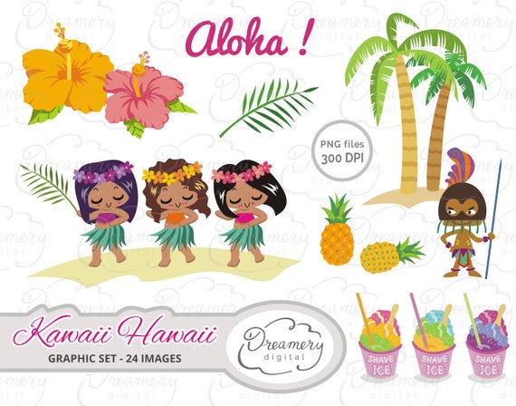 Hawaii Clip Art Kawaii Hawaii Graphic Set Cute Hawaii Icons