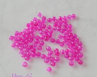 Faceted glass beads - 3 X 2 mm Fuchsia 90
