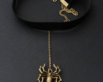Choker Necklace Black Choker Halloween Jewelry Charm Choker Black Velvet Choker Spider Choker Gothic Cord Choker Halloween Choker with Charm