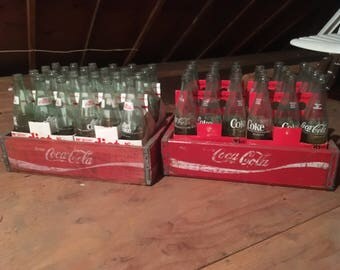 Coca Cola 16 oz Glass Coke and Diet Coke Bottles with Wooden Case/Crate
