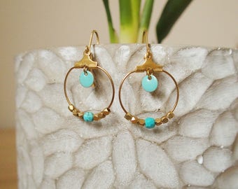 Turquoise hoop earrings / mint - enameled jewelry