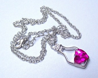Silver Pendant + Hot Pink Rhinestone Heart.