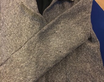Womans black and white check print long coat, size 8
