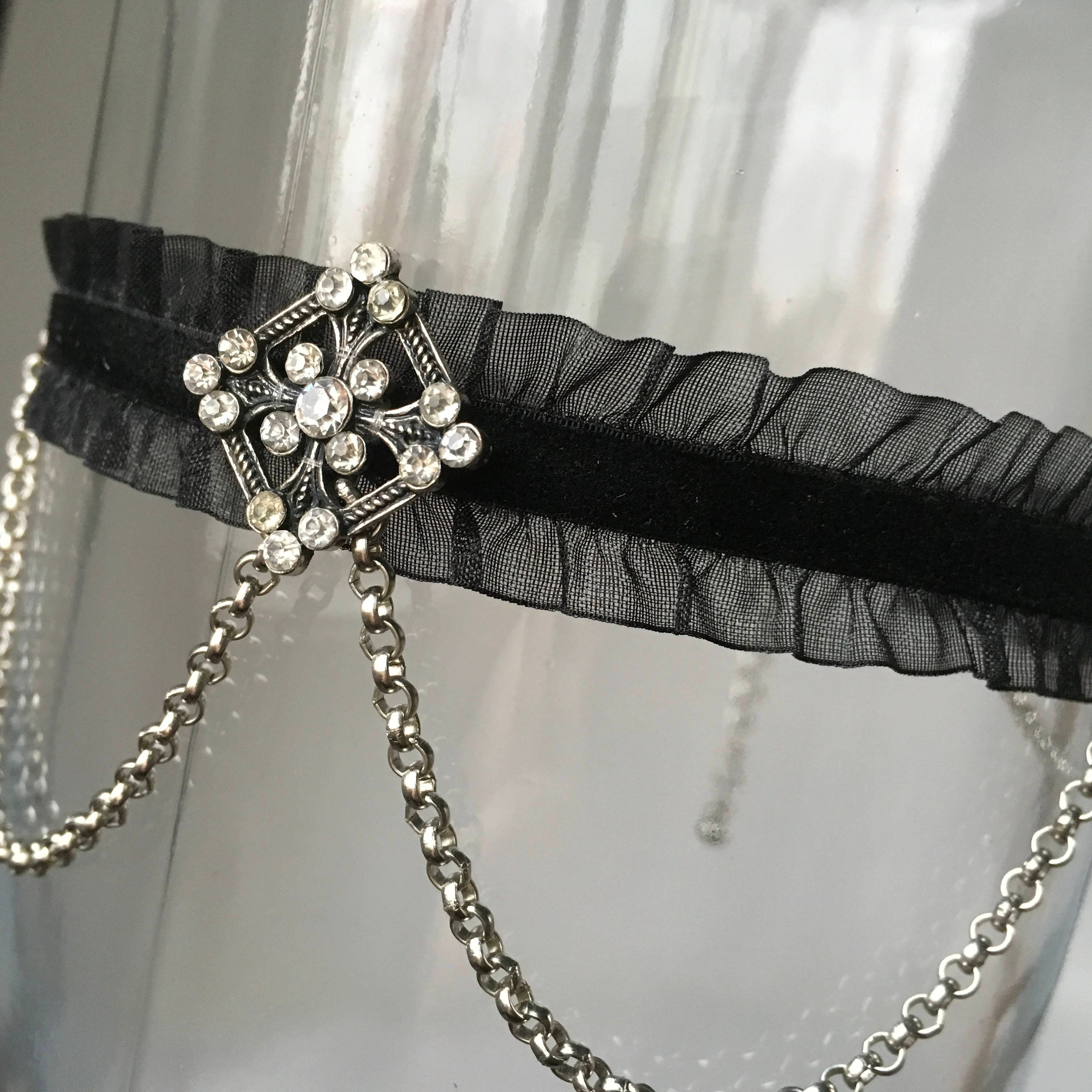 Black Gothic Victorian Day Collar With Metal Embellishments Kitten Play Collar Choker Bdsm Black Gothic Victorian Day Collar With Metal Embellishments Kitten Play Collar Choker Bdsm