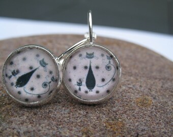 Earrings cabochon "black cat" Stud Earrings