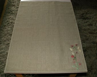 Sewn and hand embroidered linen Tea towel